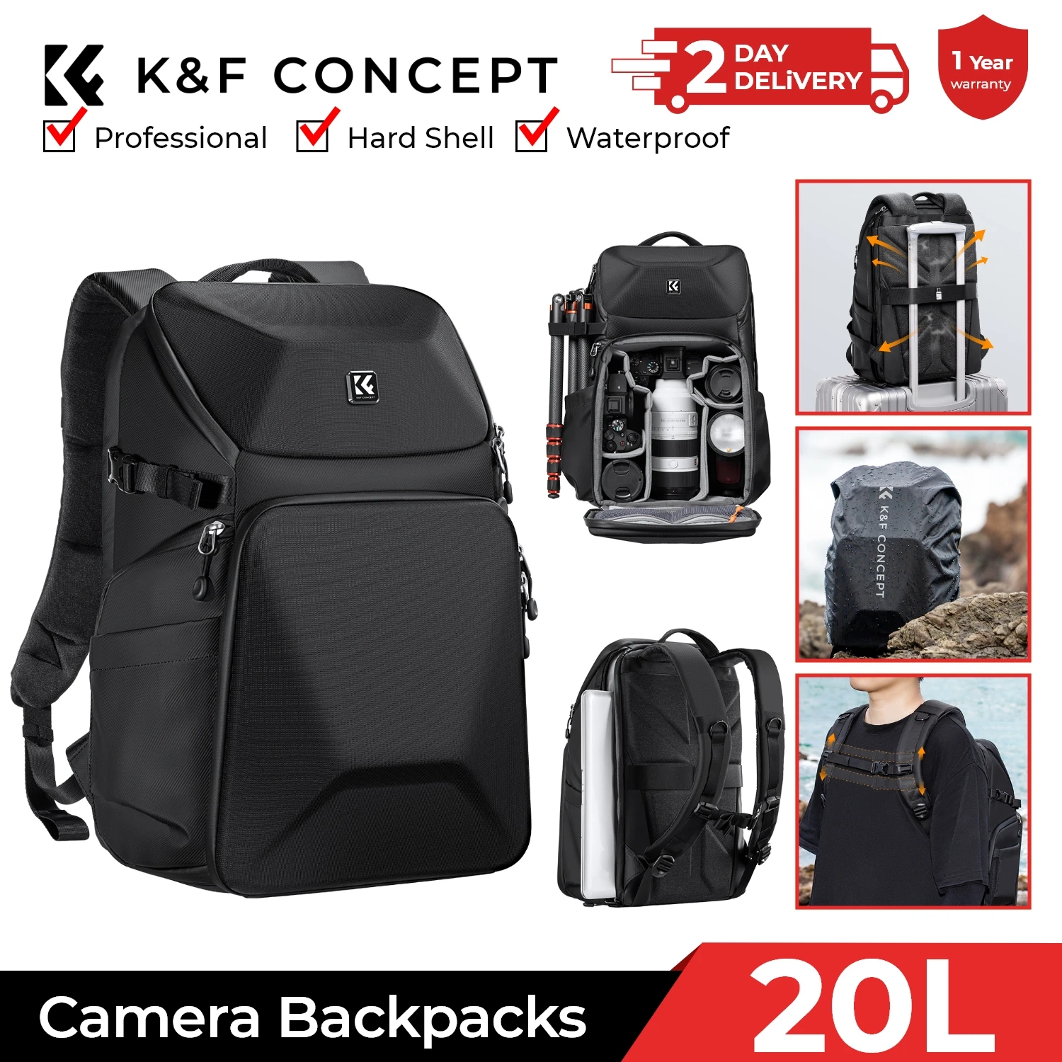 Laptop Accessories Box - K&F CONCEPT 20L Camera Backpack Waterproof